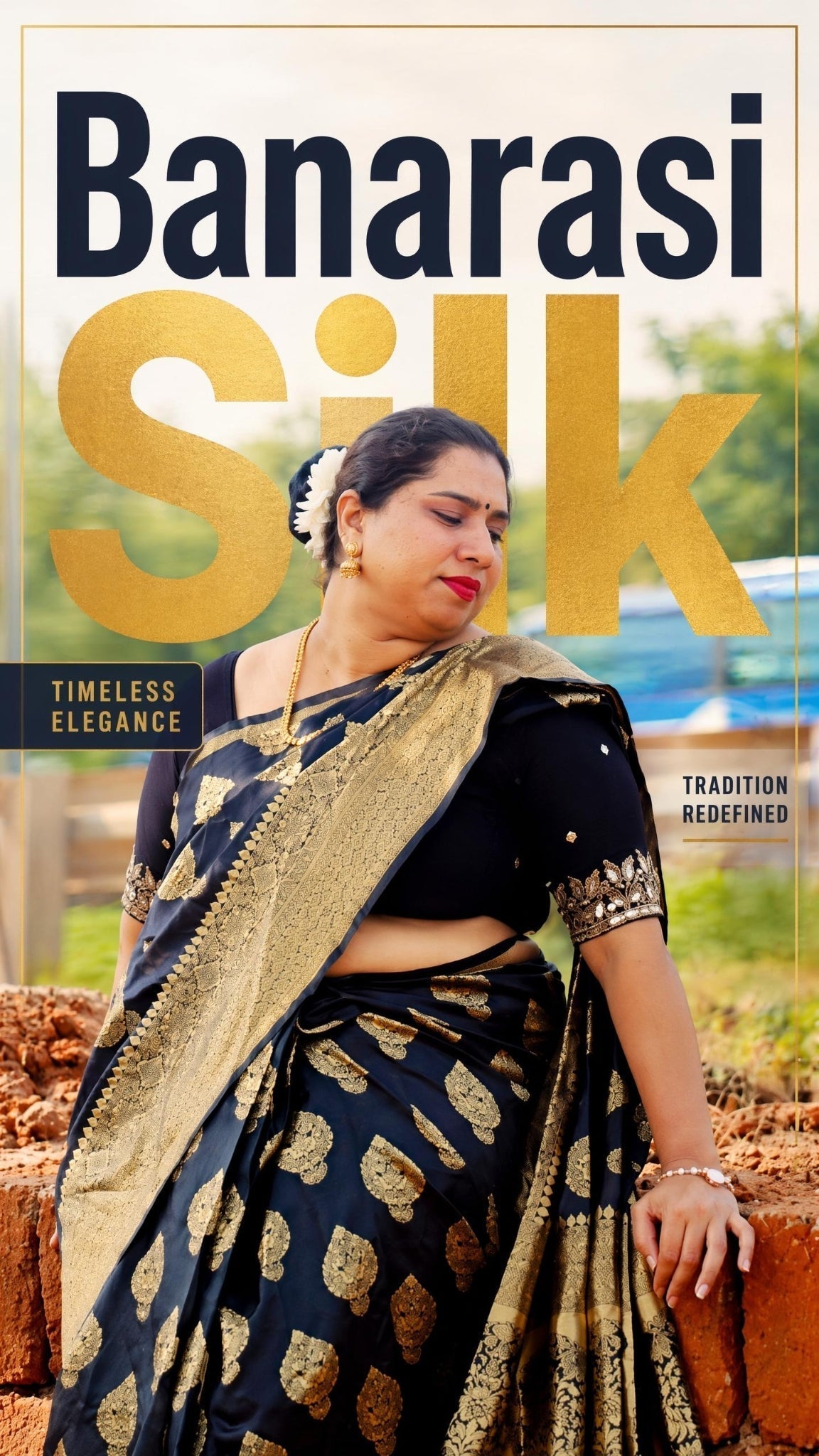 Black Banarasi Silk Saree with Gold Zari Border for Weddings | Vyra Fashion