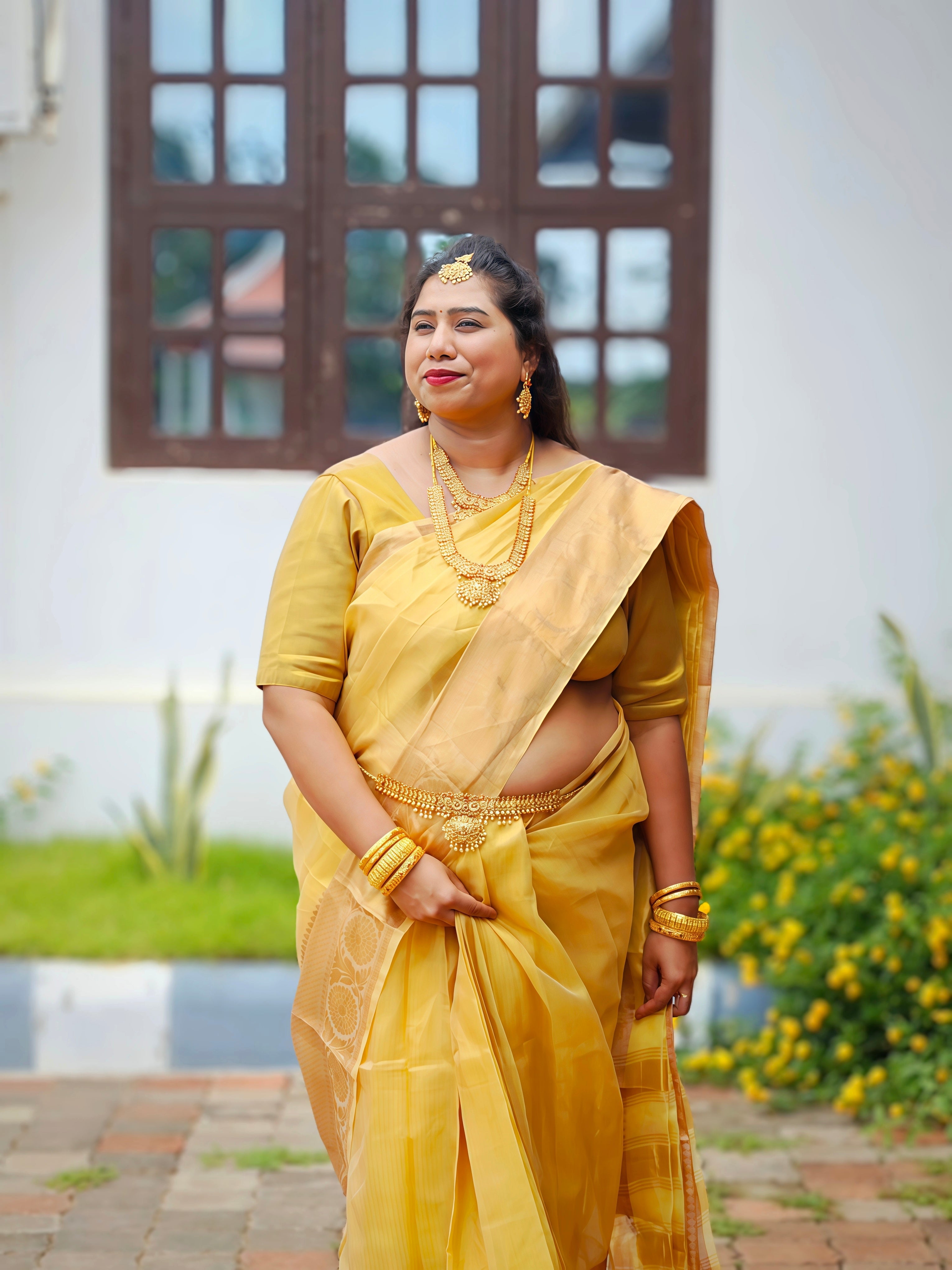 Premium Golden Banarasi Tissue Silk Saree with Rich Zari Weaving
