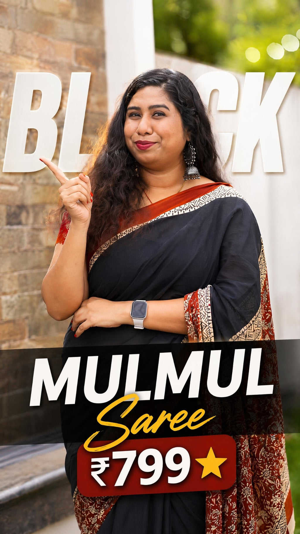 Black Floral Mulmul Saree – Soft, Elegant & Effortless 🖤